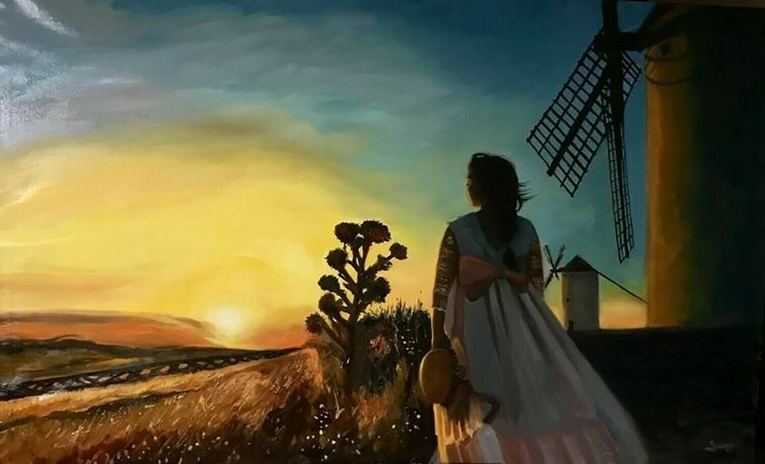 Mujer y paisaje al pastel