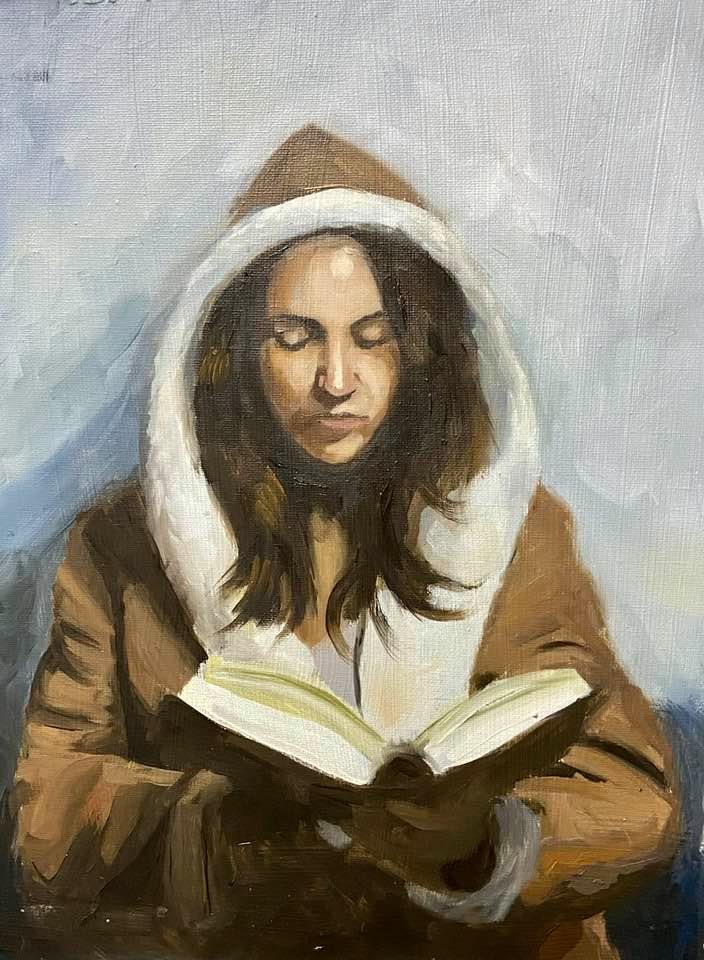Mujer leyendo al óleo